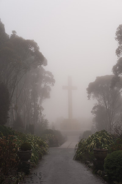 Memorial Cross in fog, Mt Macedon