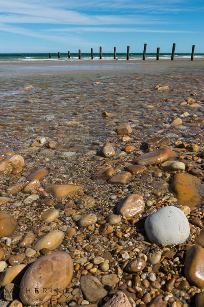 Pebbles and bollards at Moana Beach