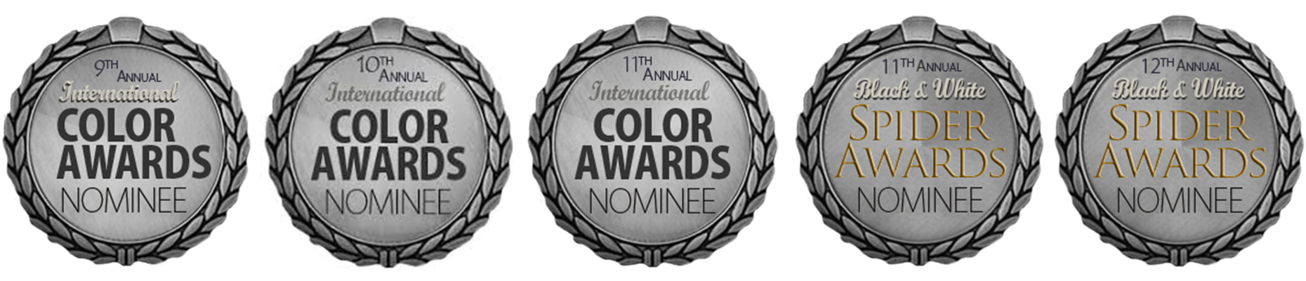 Nominee medals, International Color Awards, Black & White Spider Awards, Catherine Bailey Photography